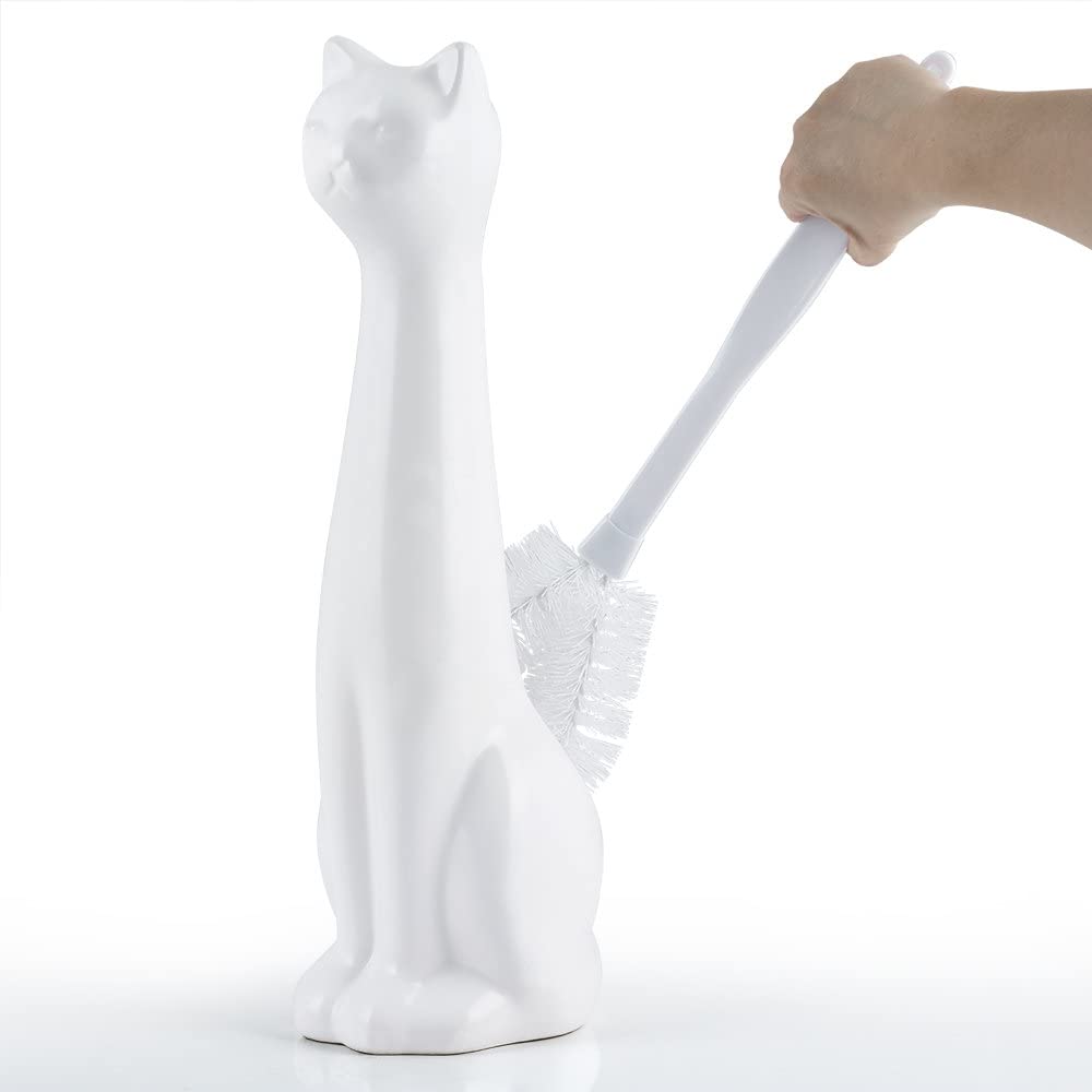 Allure White Cat toilet brush holder with ceramic finish for tidy bathrooms.