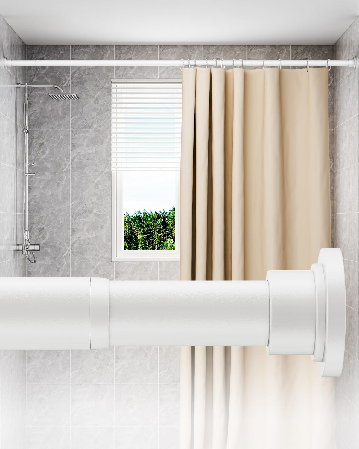 ALLZONE adjustable tension rod window installation demonstrates a no-drill setup