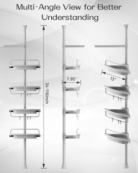 Extendable height fits 34–116 inch spaces for versatile placement in bathrooms.
