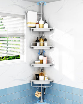 ALLZONE Corner Shower Caddy pole extended for flexible reach and sturdy support in showers.