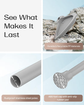 Rustproof SUS 304 stainless pole resists corrosion in humid bathrooms.