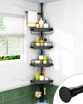 ALLZONE corner shower caddy tension pole extended fits 34-116 inches, boosting organization.
