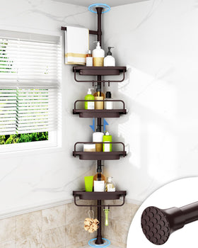 ALLZONE corner shower caddy tension pole keeps bottles neatly organized.