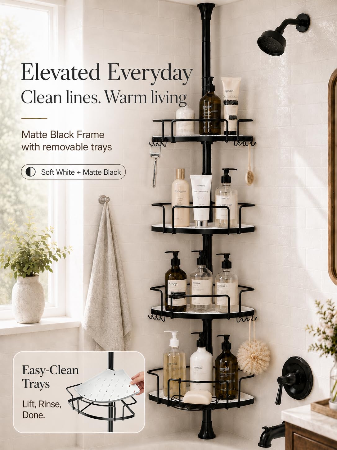 ALLZONE eight dual hooks maximize towels and bath tools within reach