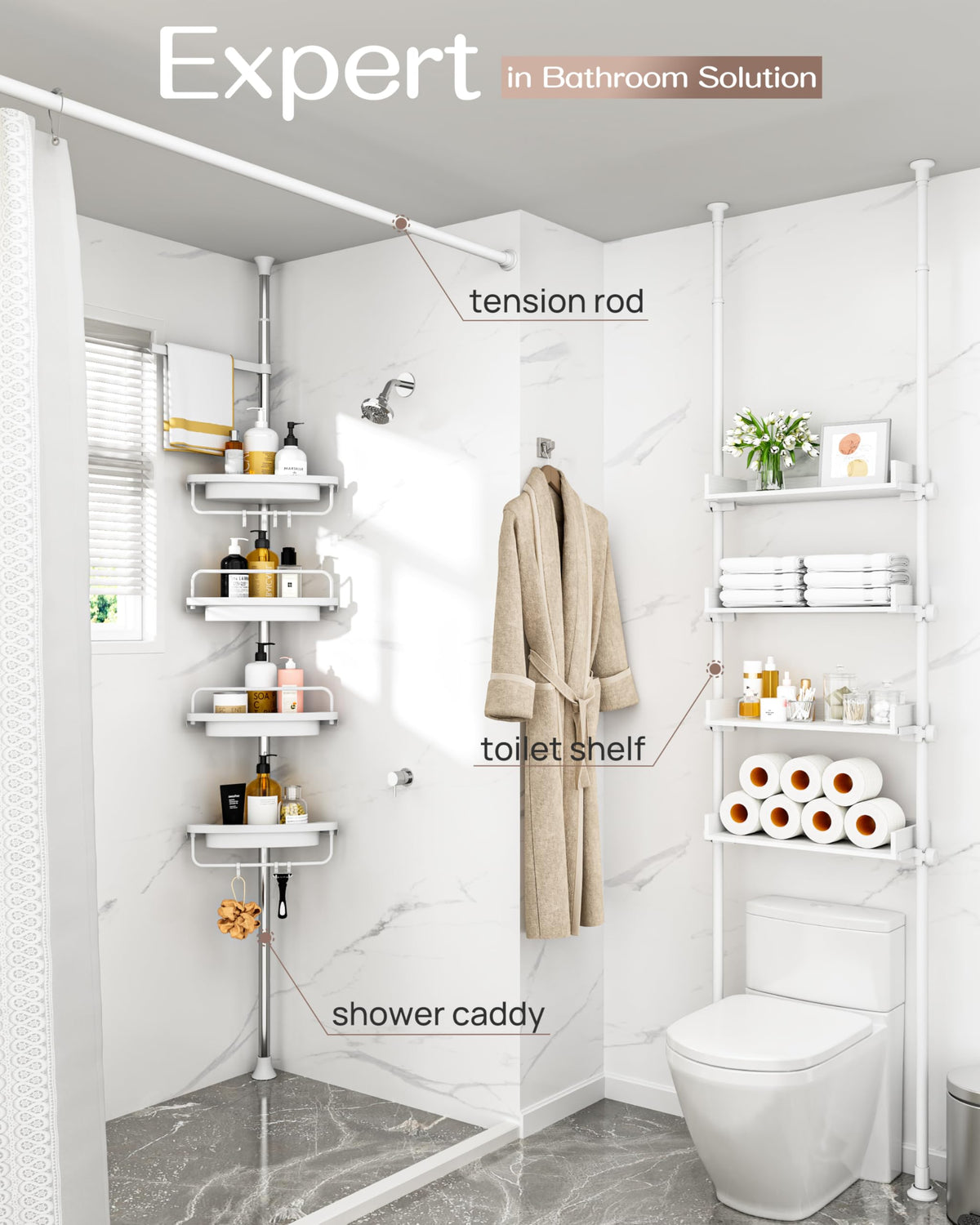 ALLZONE extendable pole helps set the perfect height in any shower for easy access.