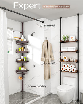 ALLZONE extendable pole stainless steel demonstrates adjustable height for any shower size.