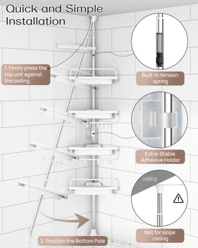 ALLZONE four-tier shelves hold shampoos, soaps, and bath essentials within reach.