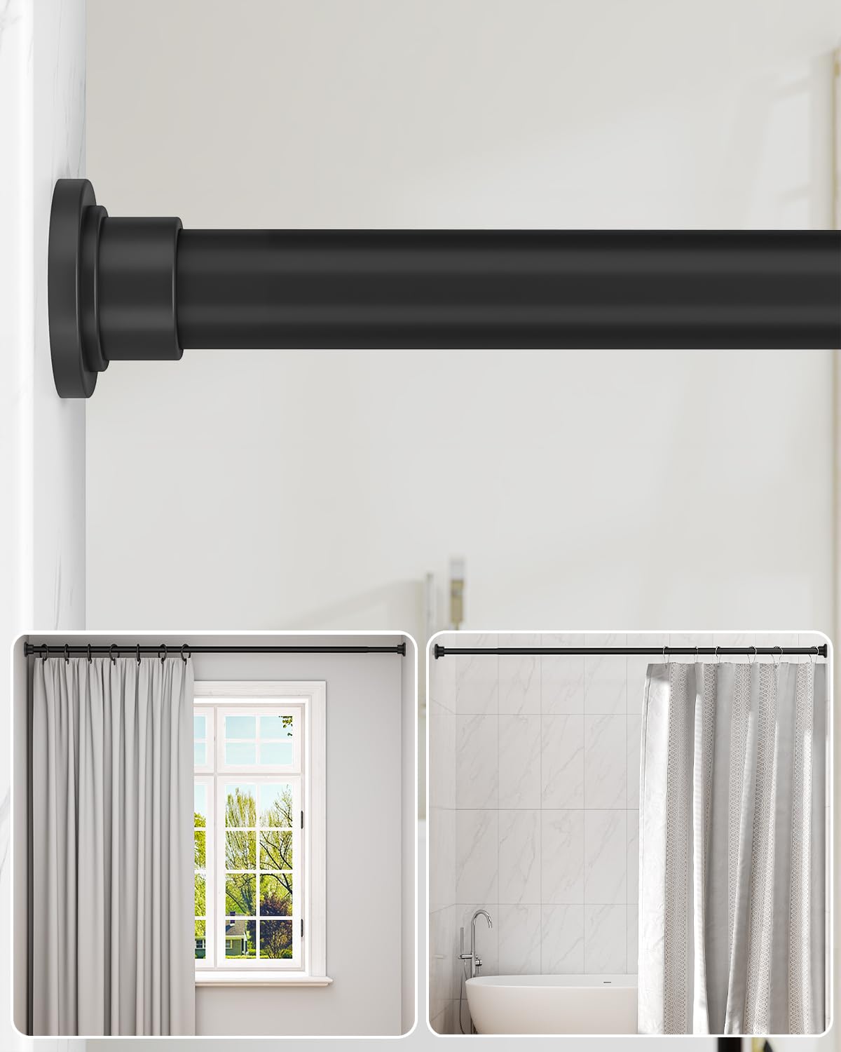 ALLZONE heavy-duty tension rod installed in a bathroom for stable, drill-free support