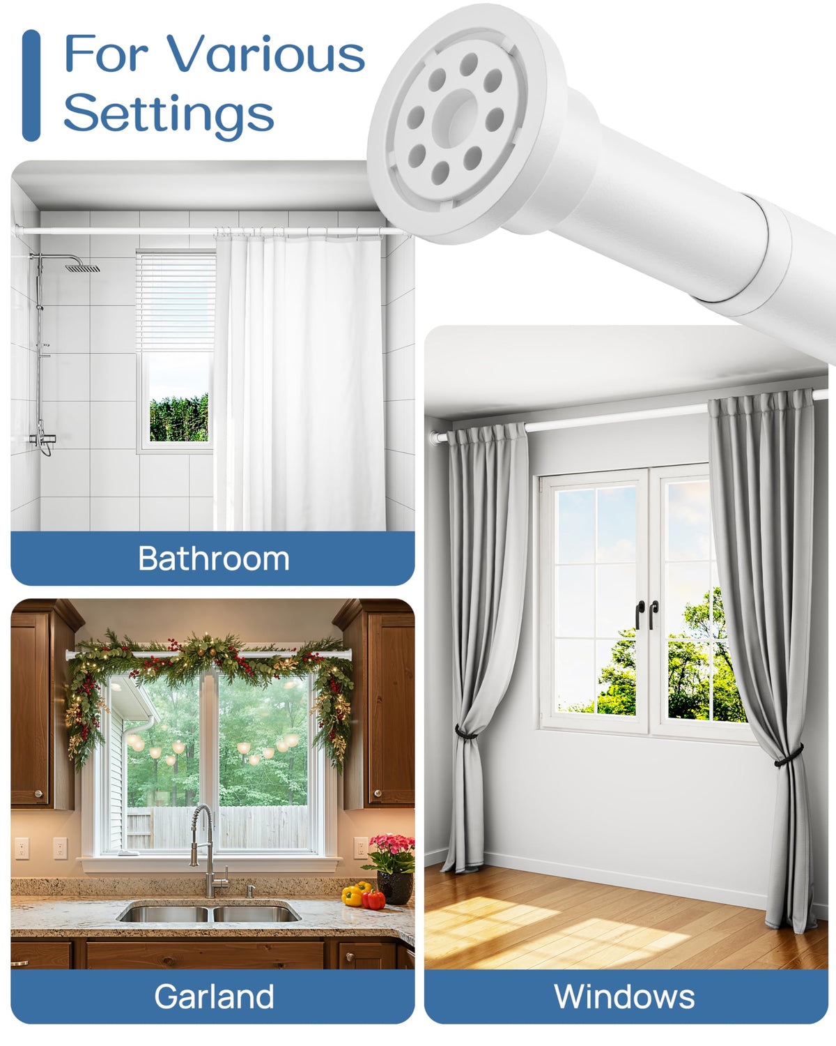 ALLZONE tension rod suitable for windows, showers, and closets
