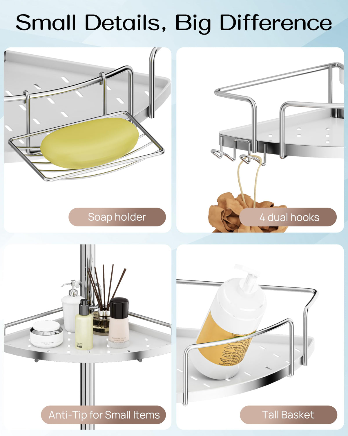 ALLZONE removable trays keep items level and make cleaning simple.
