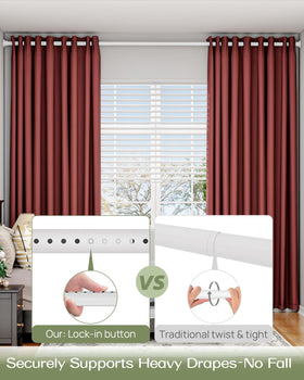 Allzone tension rod anti-slip cap maintains curtain placement on smooth walls.