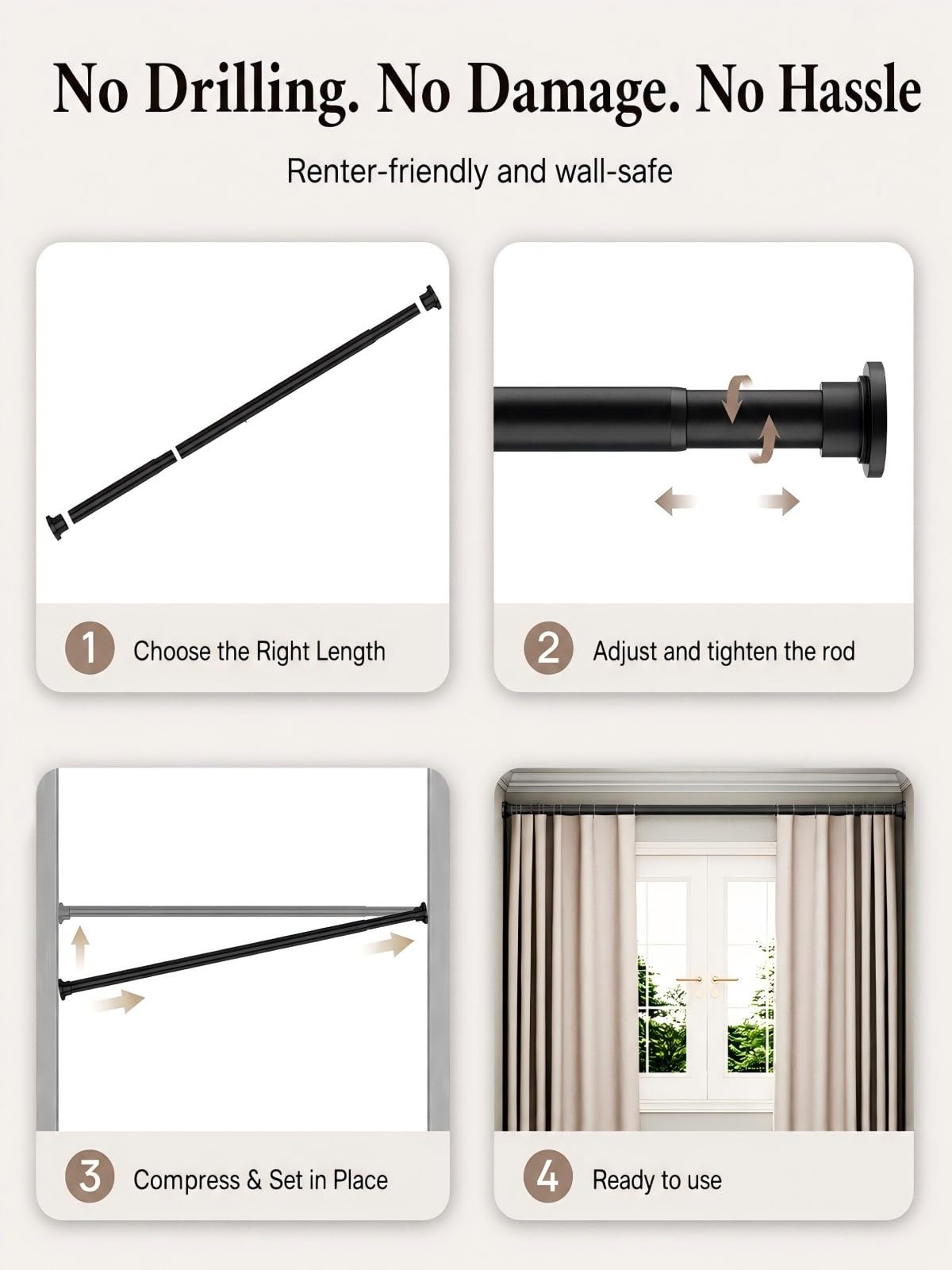 ALLZONE anti-rust coating protects the rod in humid bathrooms.