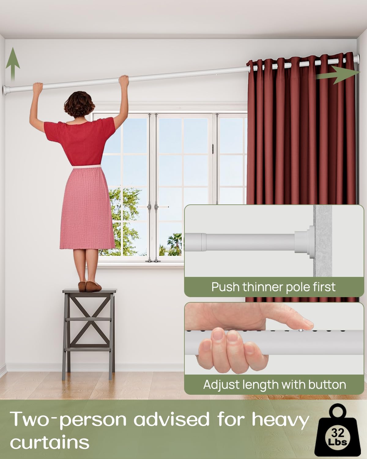 Allzone adjustable-length 83-123 inches fits diverse window sizes.