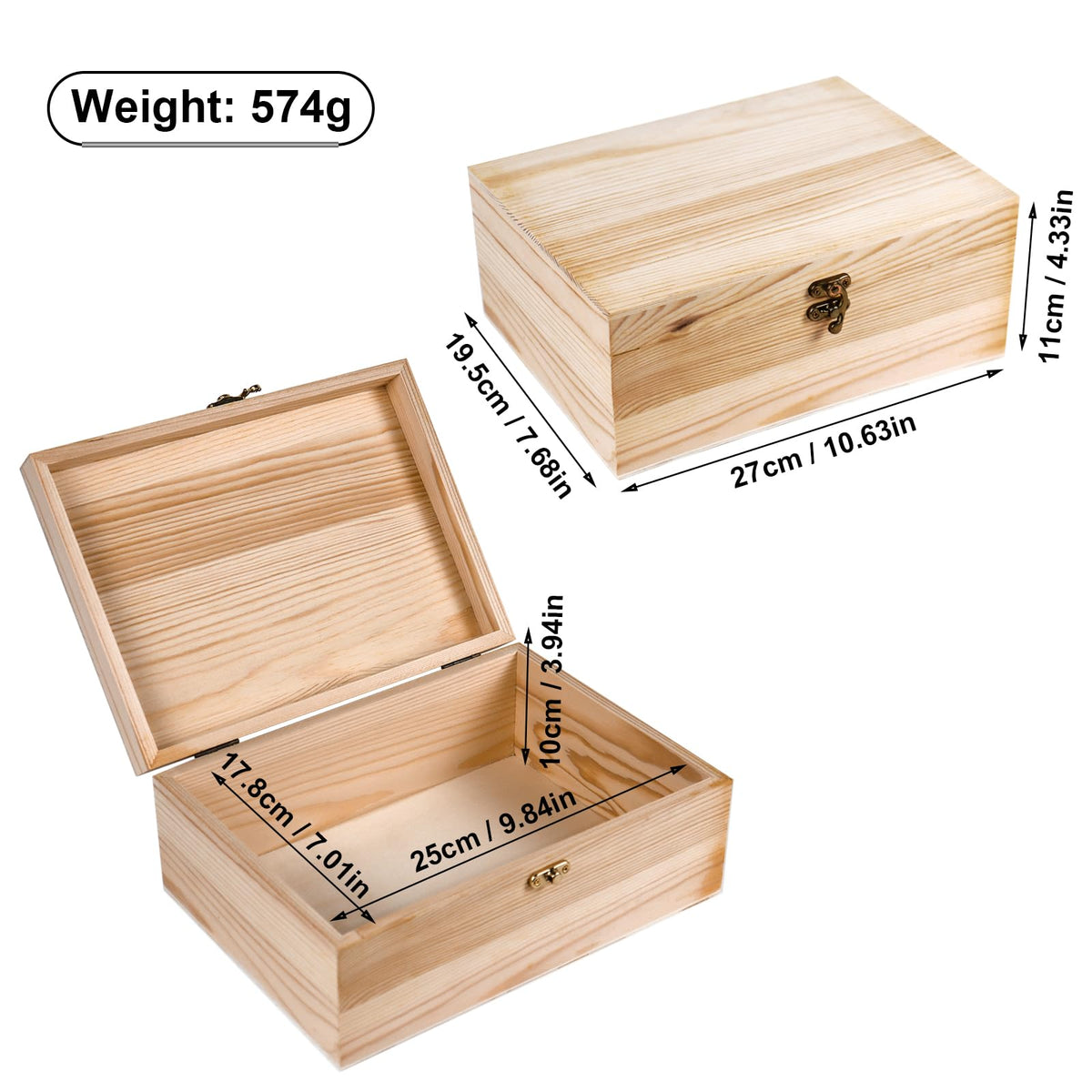 Almagic box front angle shows sturdy pine with warp-resistant durability