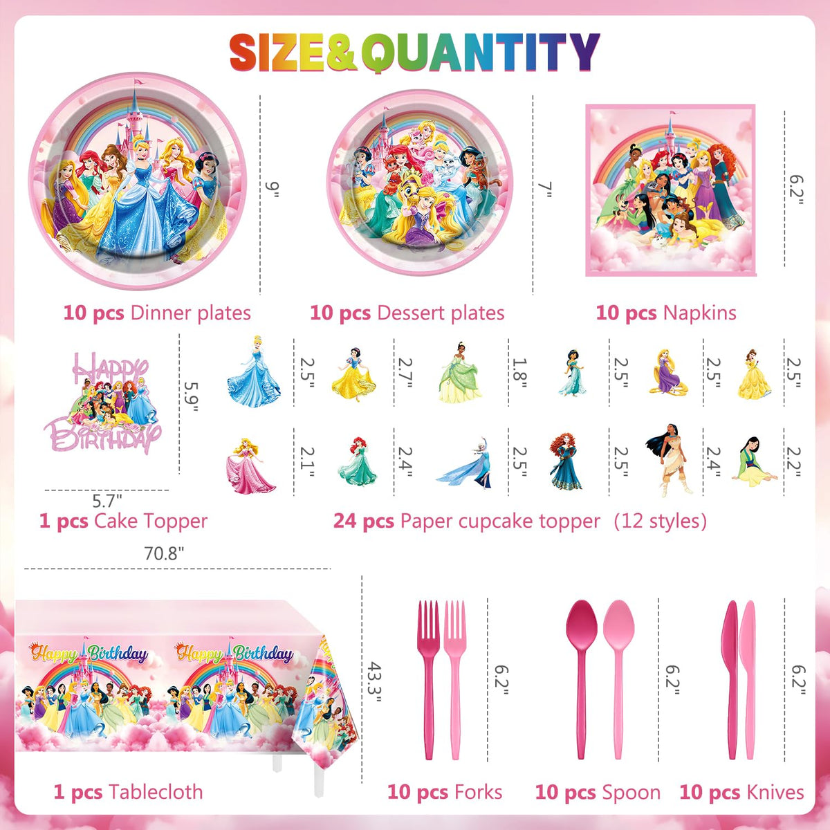 alotfs Princess utensils set includes 30 sturdy pieces for guests