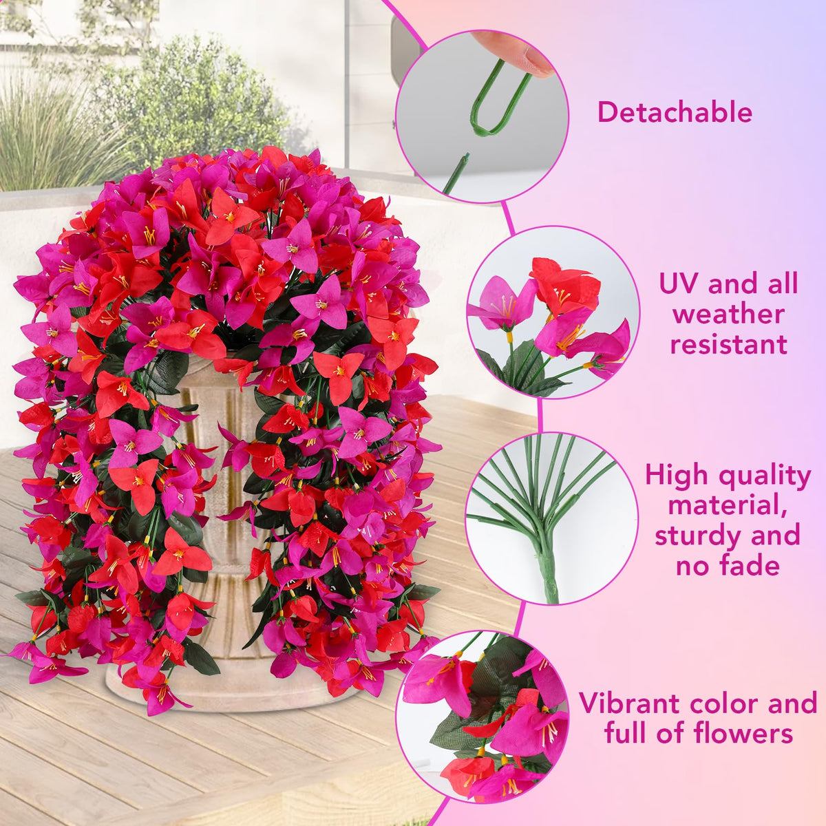 Alotiki Bougainvillea fuchsia bundle for outdoor décor, vibrant color that resists fading in sun.