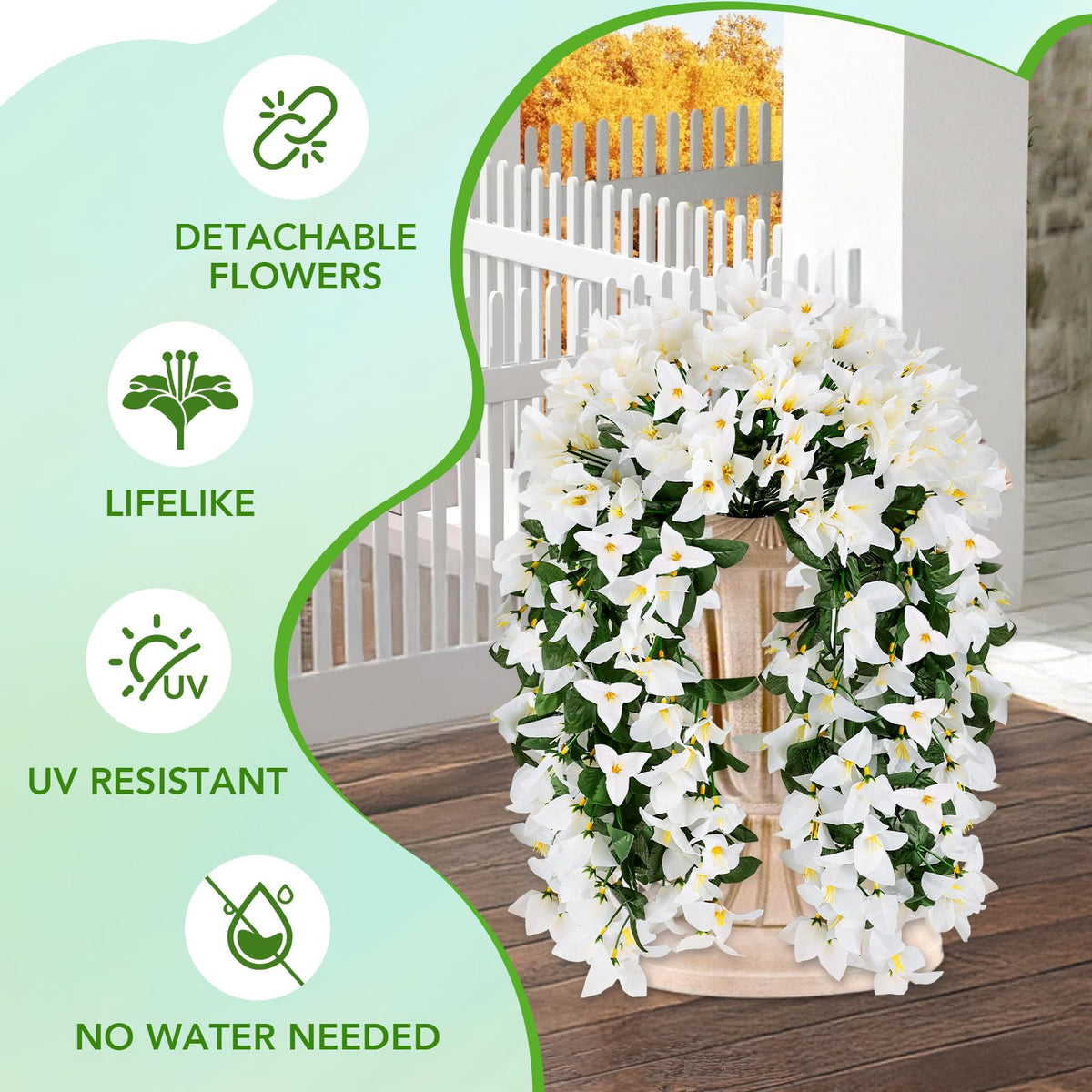 Alotiki Bougainvillea white leaves detail highlights lifelike greenery for indoor or outdoor displays.