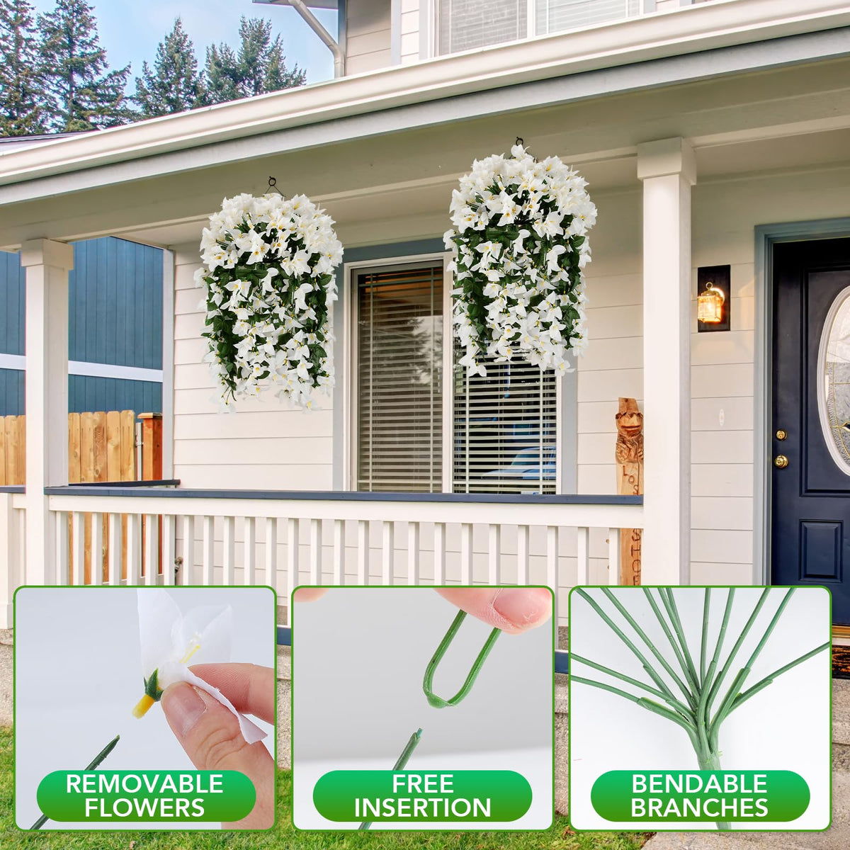 Alotiki Bougainvillea white porch decor provides durable UV-resistant color without fading.