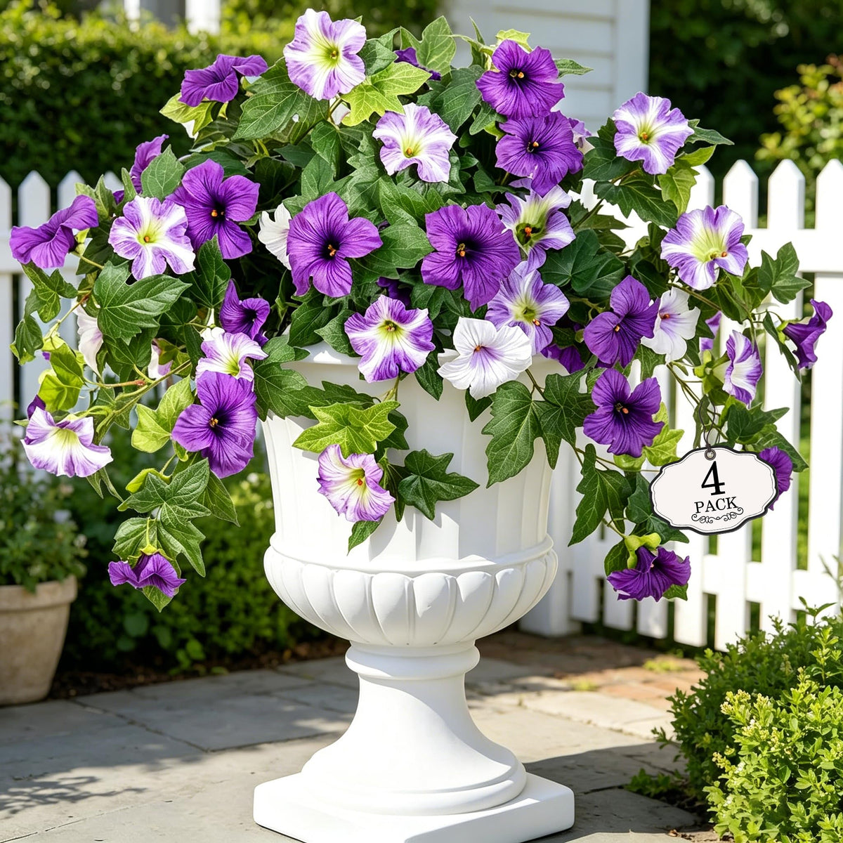 Alotiki petunias 4-pack with purple and white silk blooms for outdoor decor