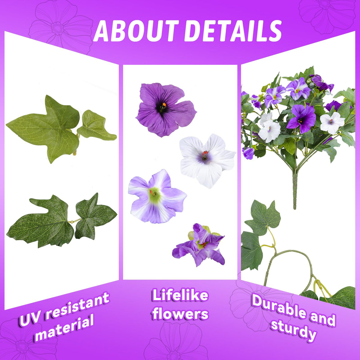 Alotiki UV-resistant silk petunias close-up showing vibrant color retention
