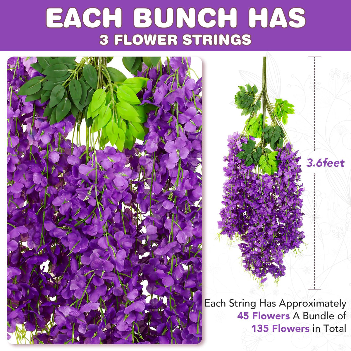 Alotiki wisteria vines 3.6 ft long for centerpieces and backdrops