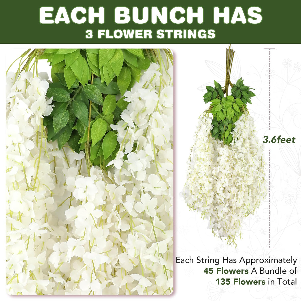 Alotiki Wisteria branch 23-6in with flexible stems for easy setup.