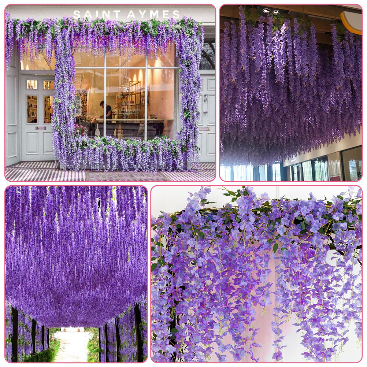 Alotiki wisteria garland on wedding arch for dreamy backdrop