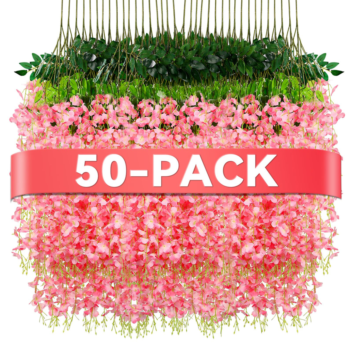 Alotiki Wisteria hanging flowers pink 50-pack, ideal for wedding backdrops.