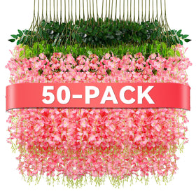 Alotiki Wisteria hanging flowers pink 50-pack, ideal for wedding backdrops.