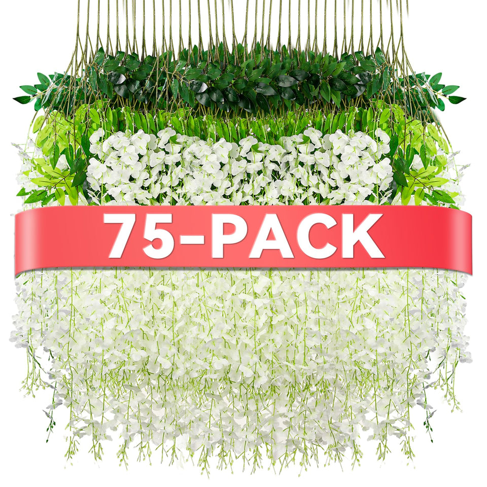 Alotiki white wisteria hanging flowers, 75 vines for elegant wedding decor
