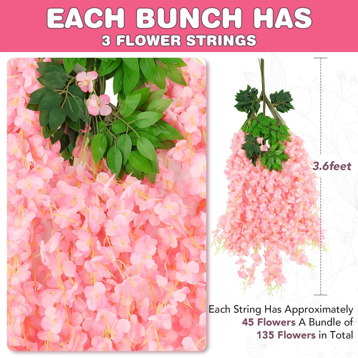 Alotiki Wisteria pink flowers close-up highlights silky texture for luxe decor.