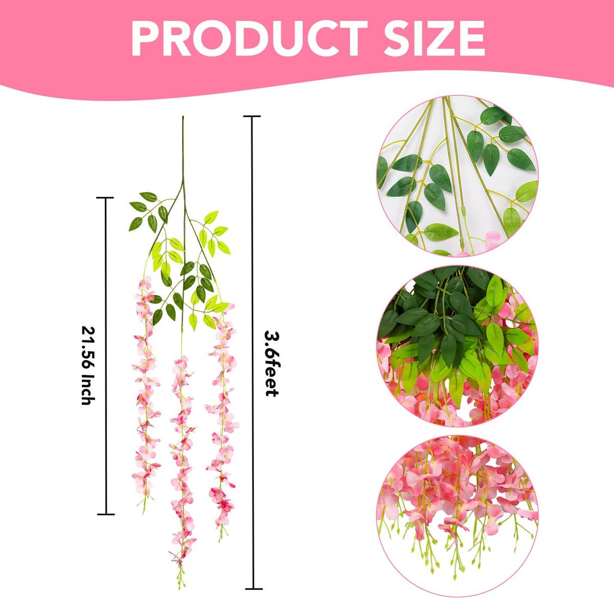 Alotiki pink wisteria vines, reusable garland for weddings and parties.