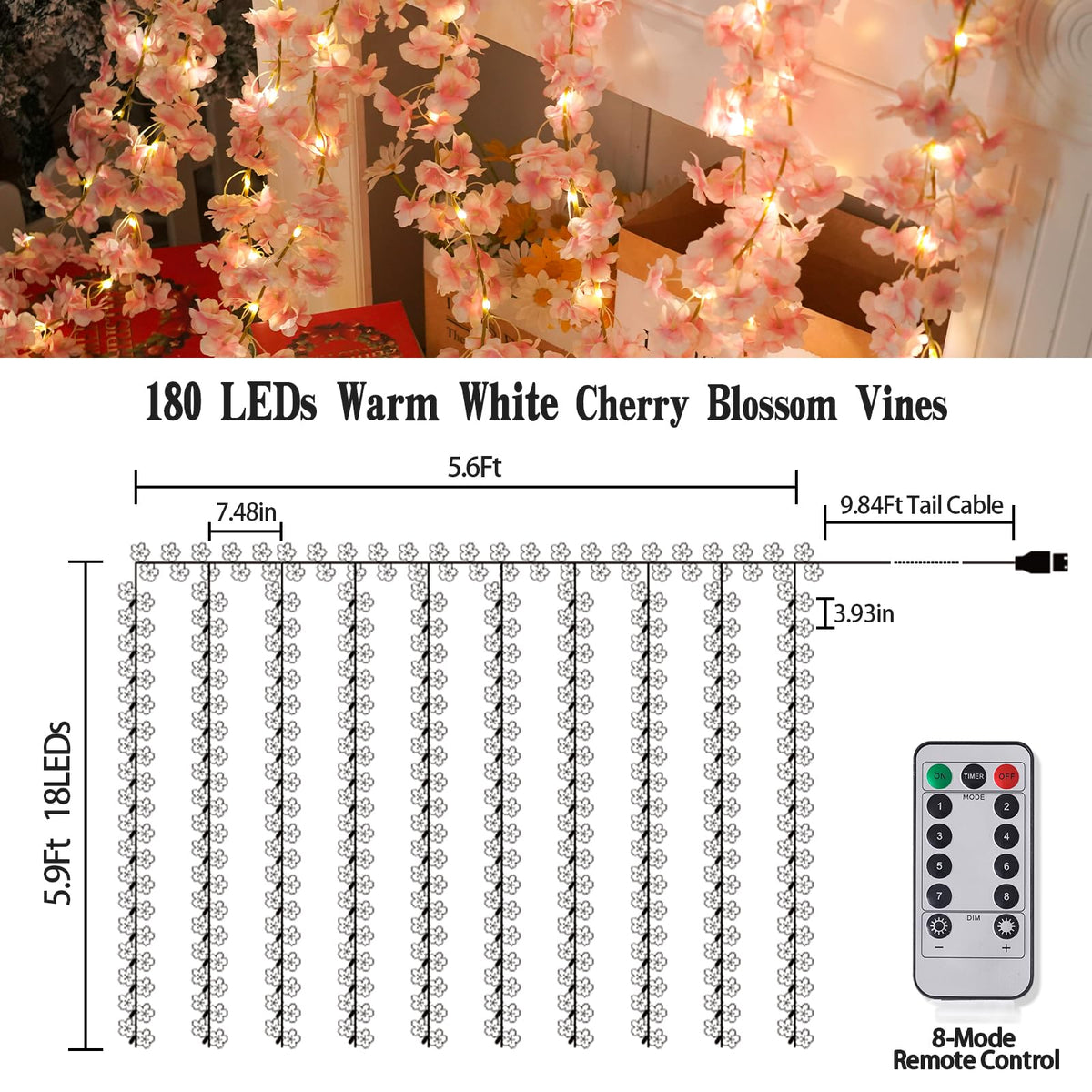 Alpha Decor photo backdrop cherry blossom garland elevates imagery with a gentle glow.