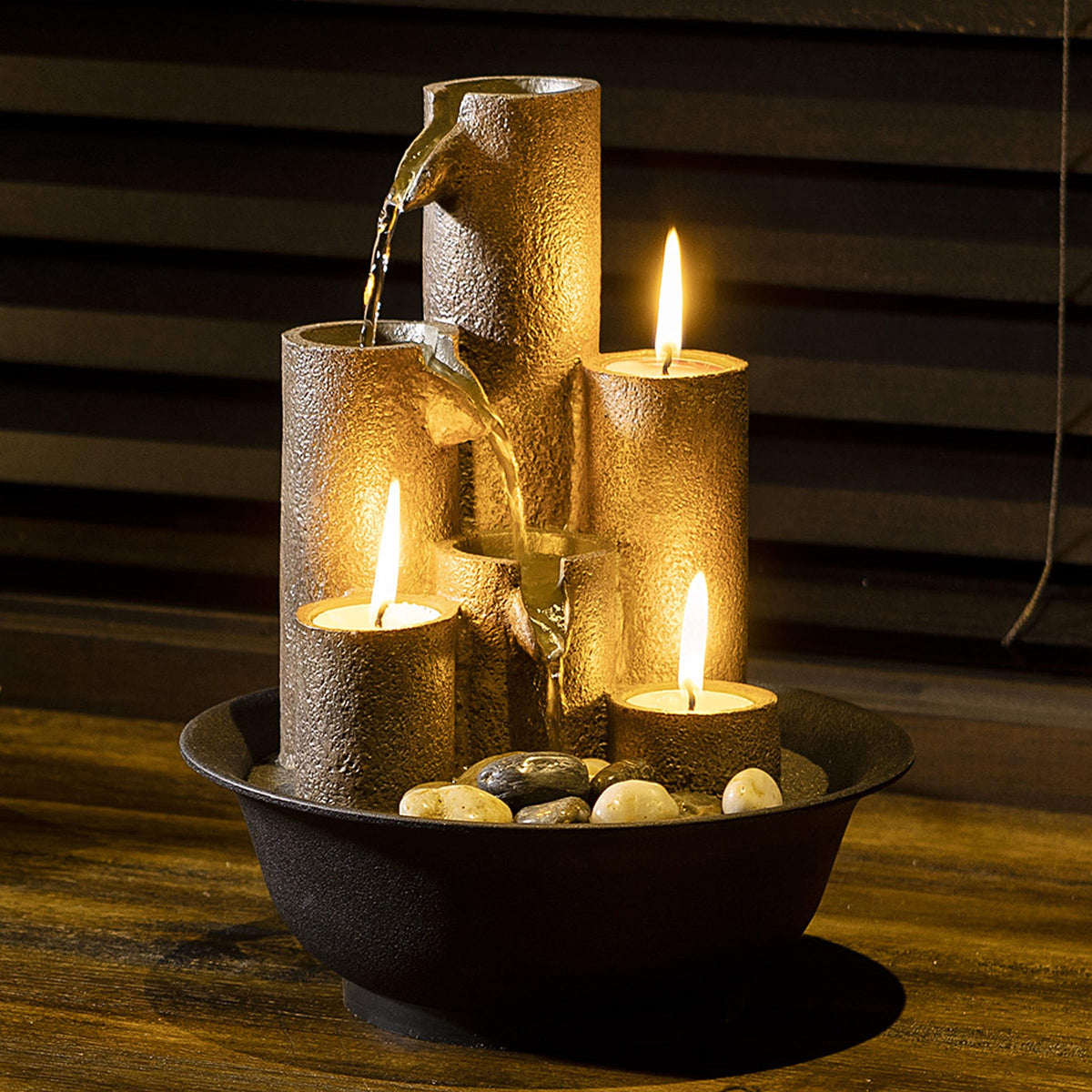 Alpine WCT202 brown finish and tiered design complement rustic or modern decor.