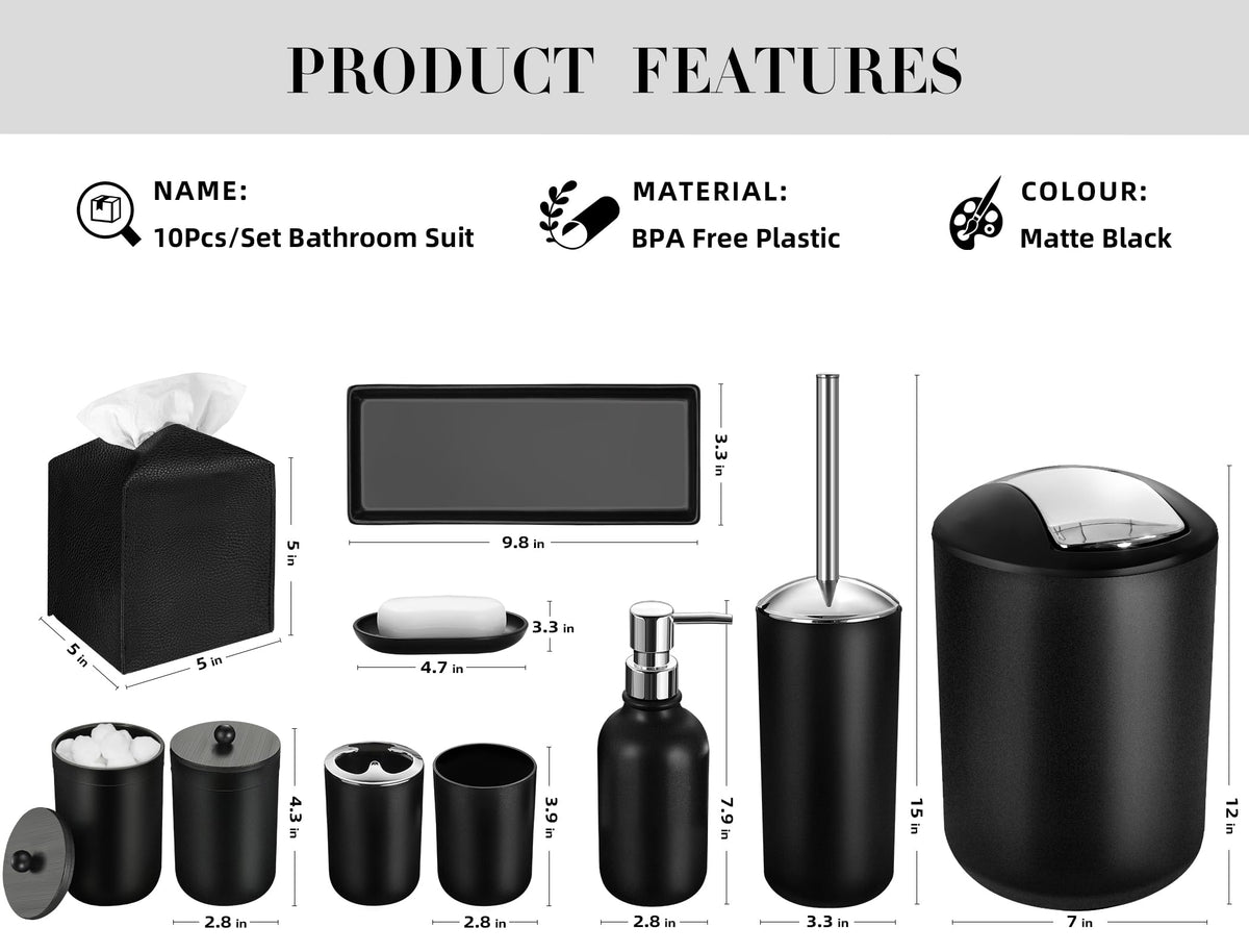 ALPIRIRAL black trash can with 360° lid—hands-free waste disposal.