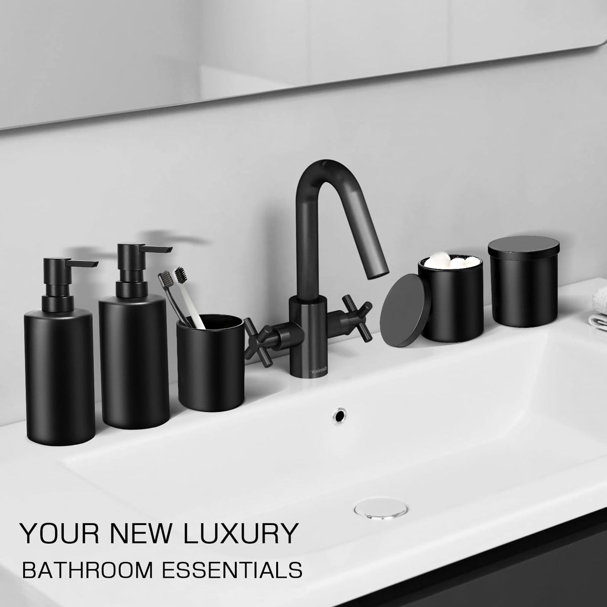 ALPIRIRAL complete 5-piece set supports a neat, spa-like counter