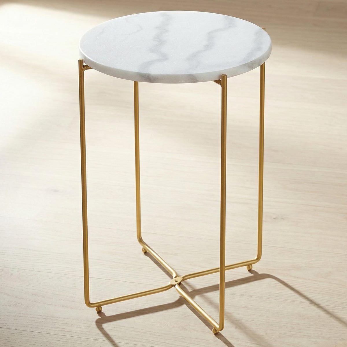 ALPOME real marble top round end table enhances living room decor.