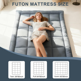 ALPSWAN futon top view highlighting plush polyester padding for comfort.