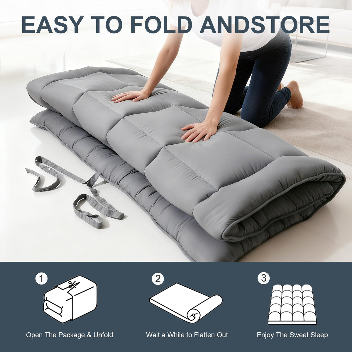 ALPSWAN portable mattress with built-in tie rope for easy storage.