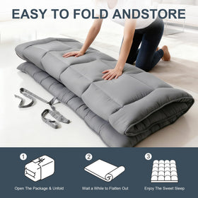 ALPSWAN portable mattress with built-in tie rope for easy storage.