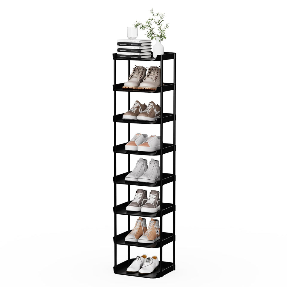 Altdnmaf 8-tier vertical narrow shoe rack assembly for space-saving storage.