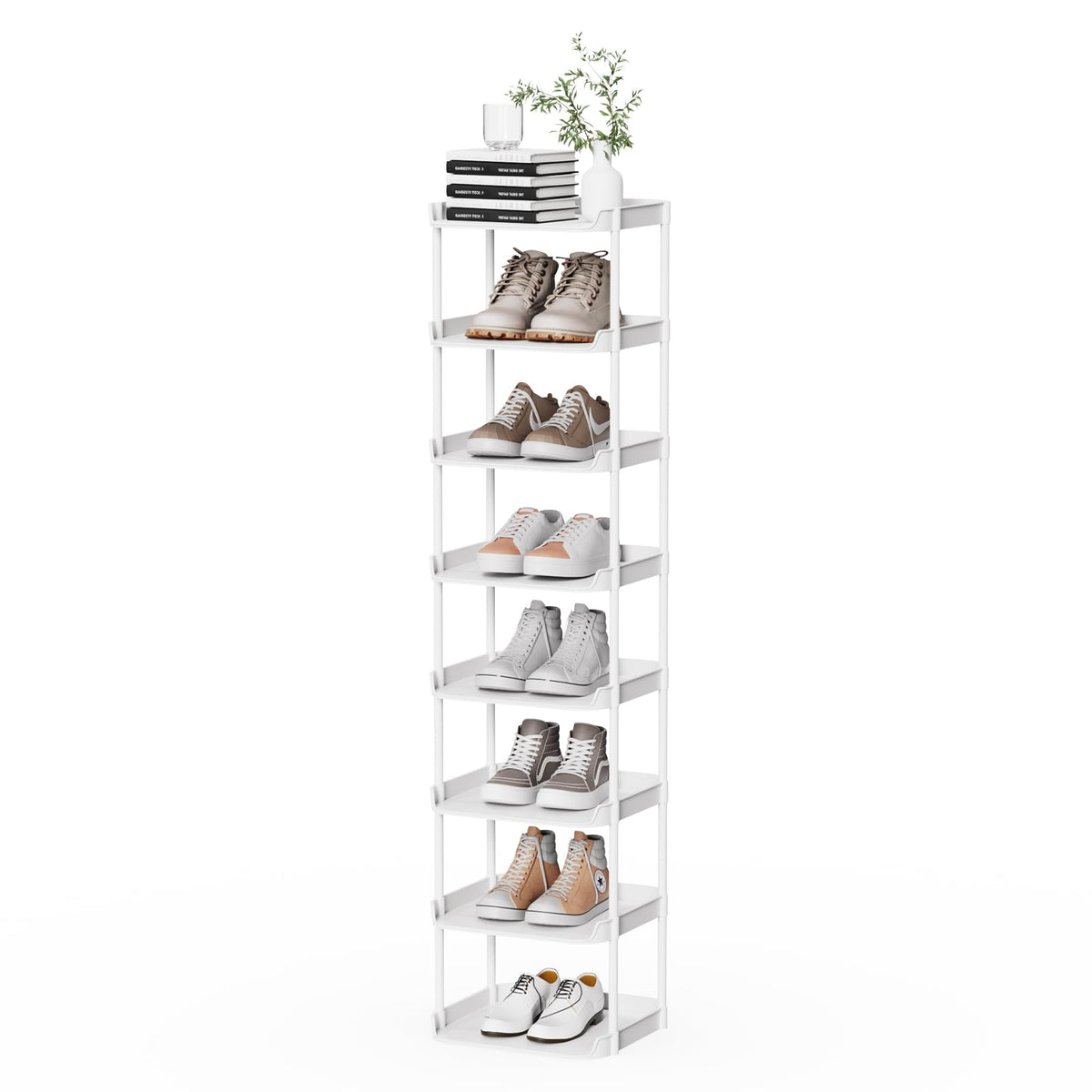 Altdnmaf narrow shoe storage rack top view shows compact white design for slim hallways