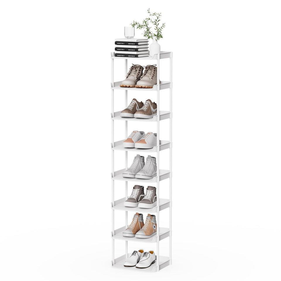 Altdnmaf narrow shoe storage rack top view shows compact white design for slim hallways
