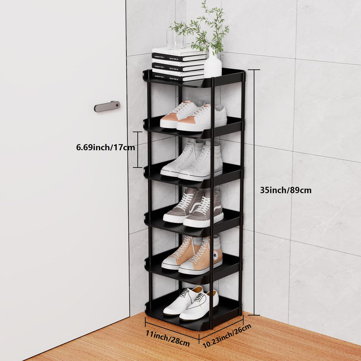 Altdnmaf stackable tall shoe tower front angle showing reconfigurable height
