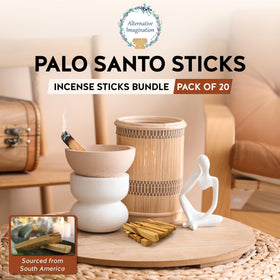 Alternative Imagination hand-hewn Palo Santo wood close-up supports authentic ritual use.