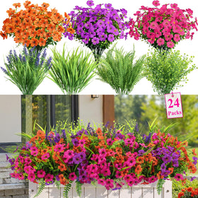 Alupssuc 24-bundles artificial flowers set for outdoor display with UV-resistant color
