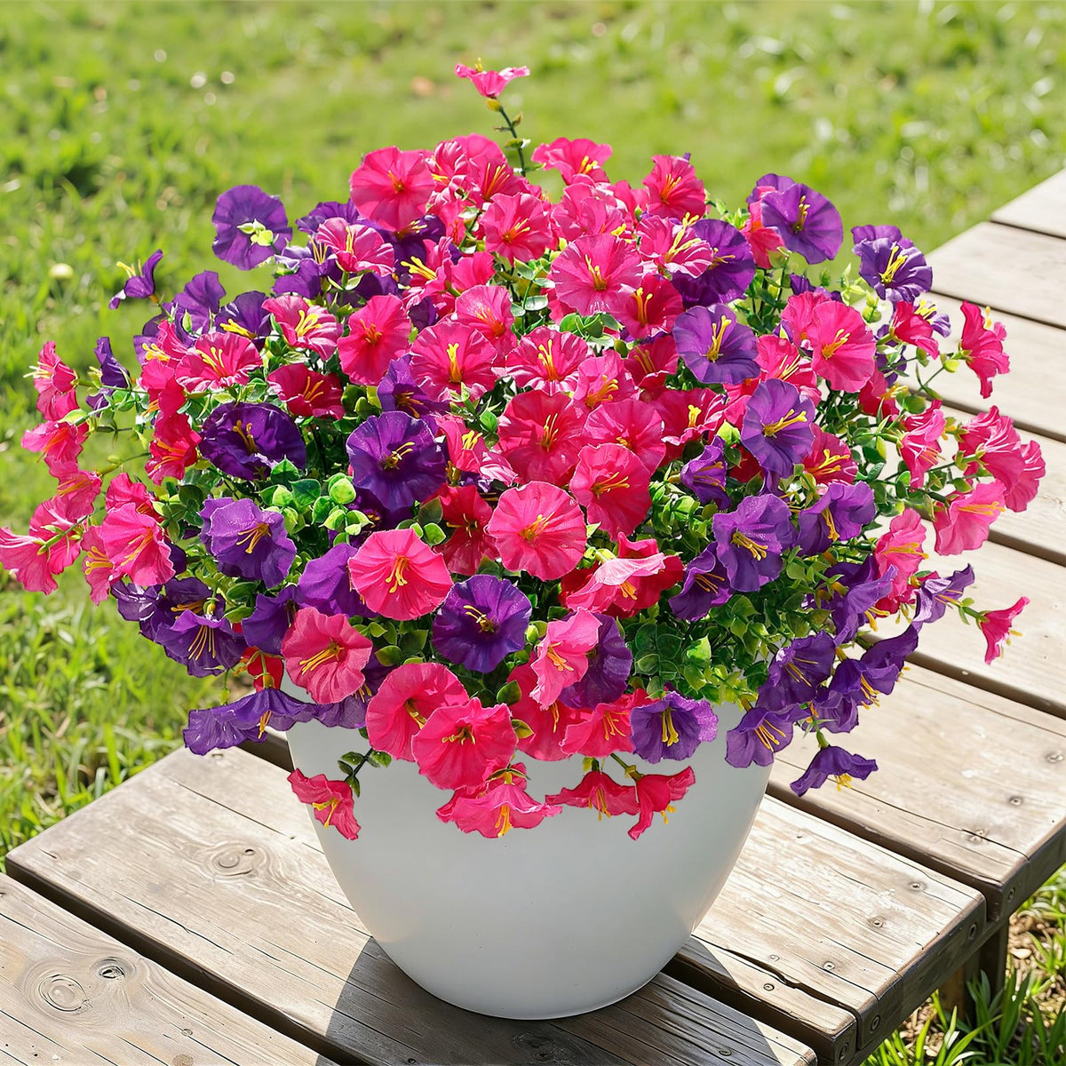 Planter and window box styling with durable faux blooms.