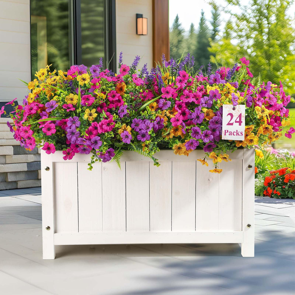 Alupssuc 24 bundles outdoor artificial flowers with eucalyptus for porch décor