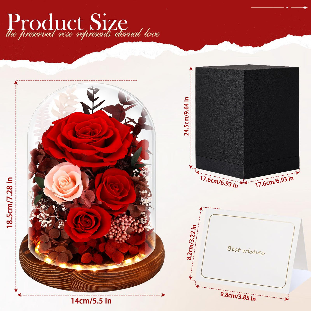 Alupssuc Eternal red rose encased in glass dome for elegant home decor.