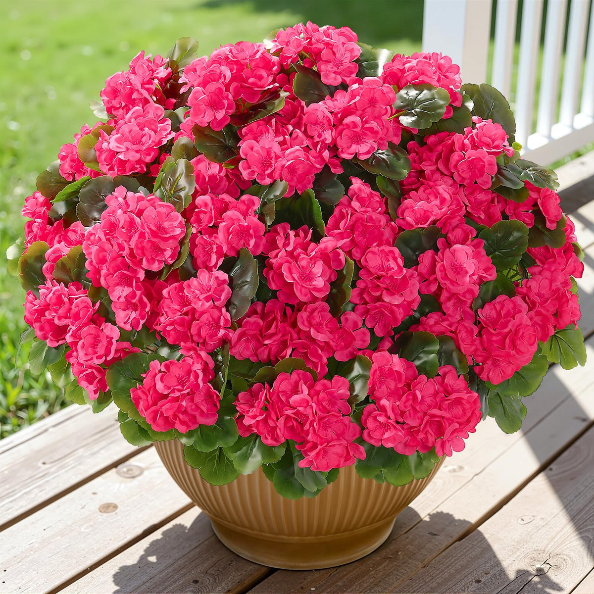 Alupssuc geraniums porch decor with UV resistance maintains bright pink hues in sun.